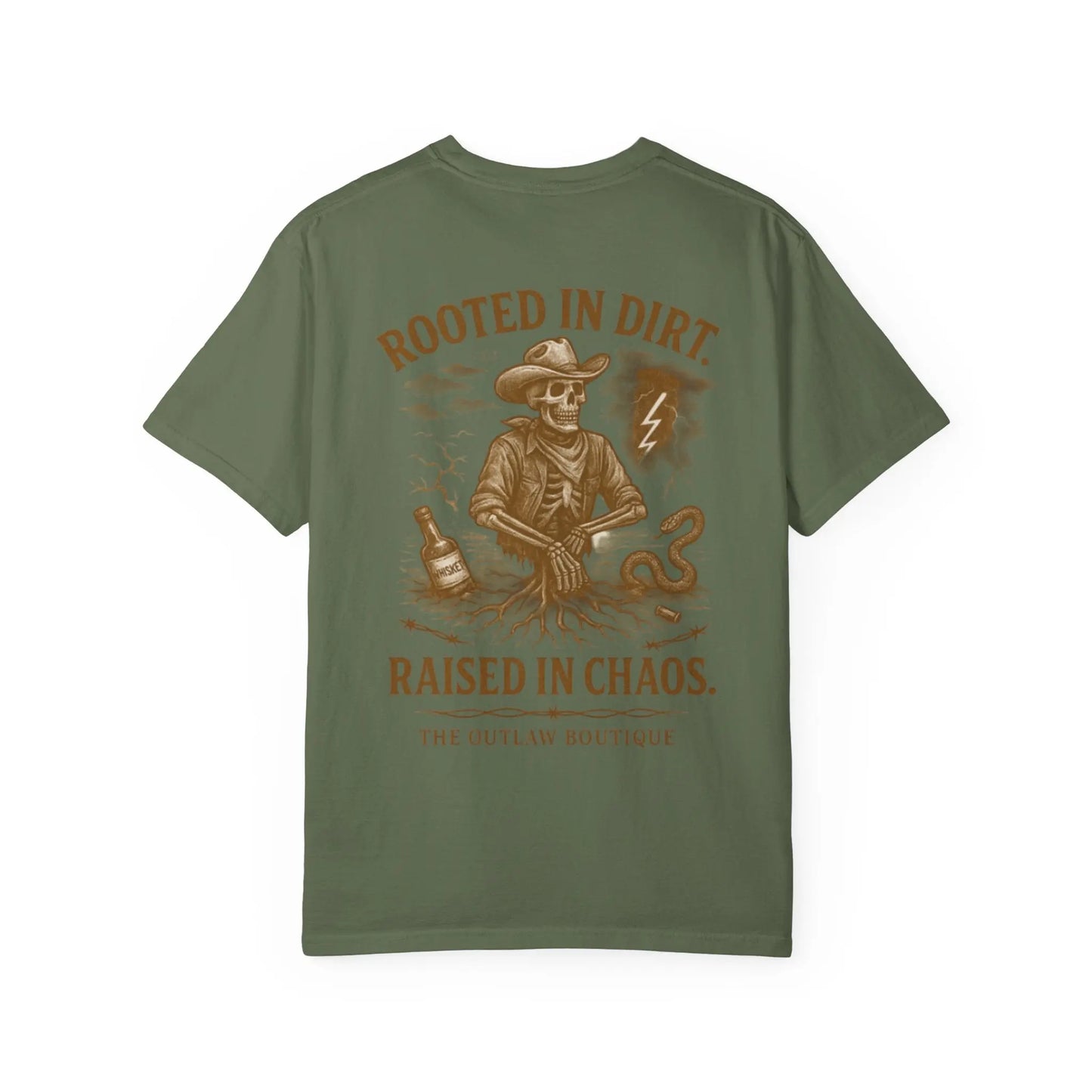 Rooted in Dirt Raised in Chaos Tee Printify