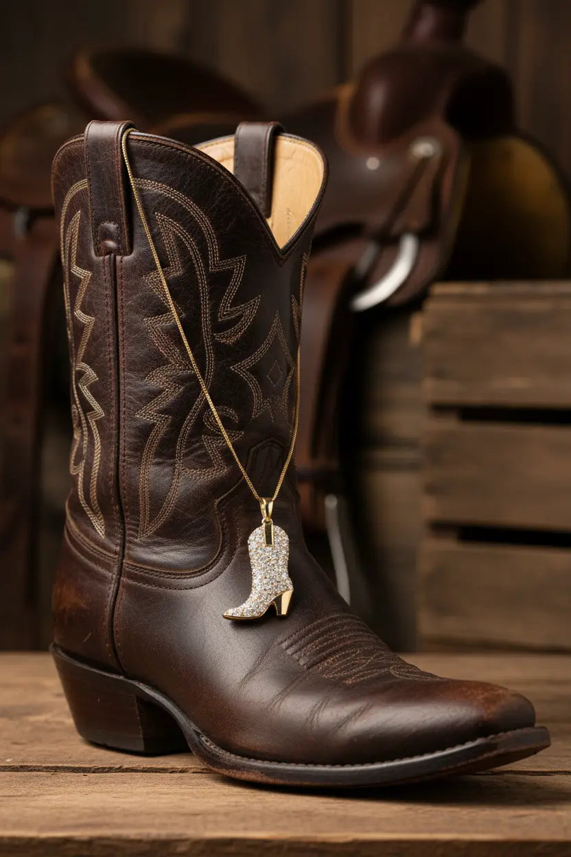 Cowboy Boot Pendant Necklace LA Jewelry Plaza