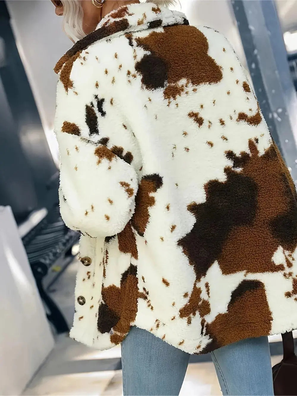 Cow Print Sherpa Jacket Miss Sparkling