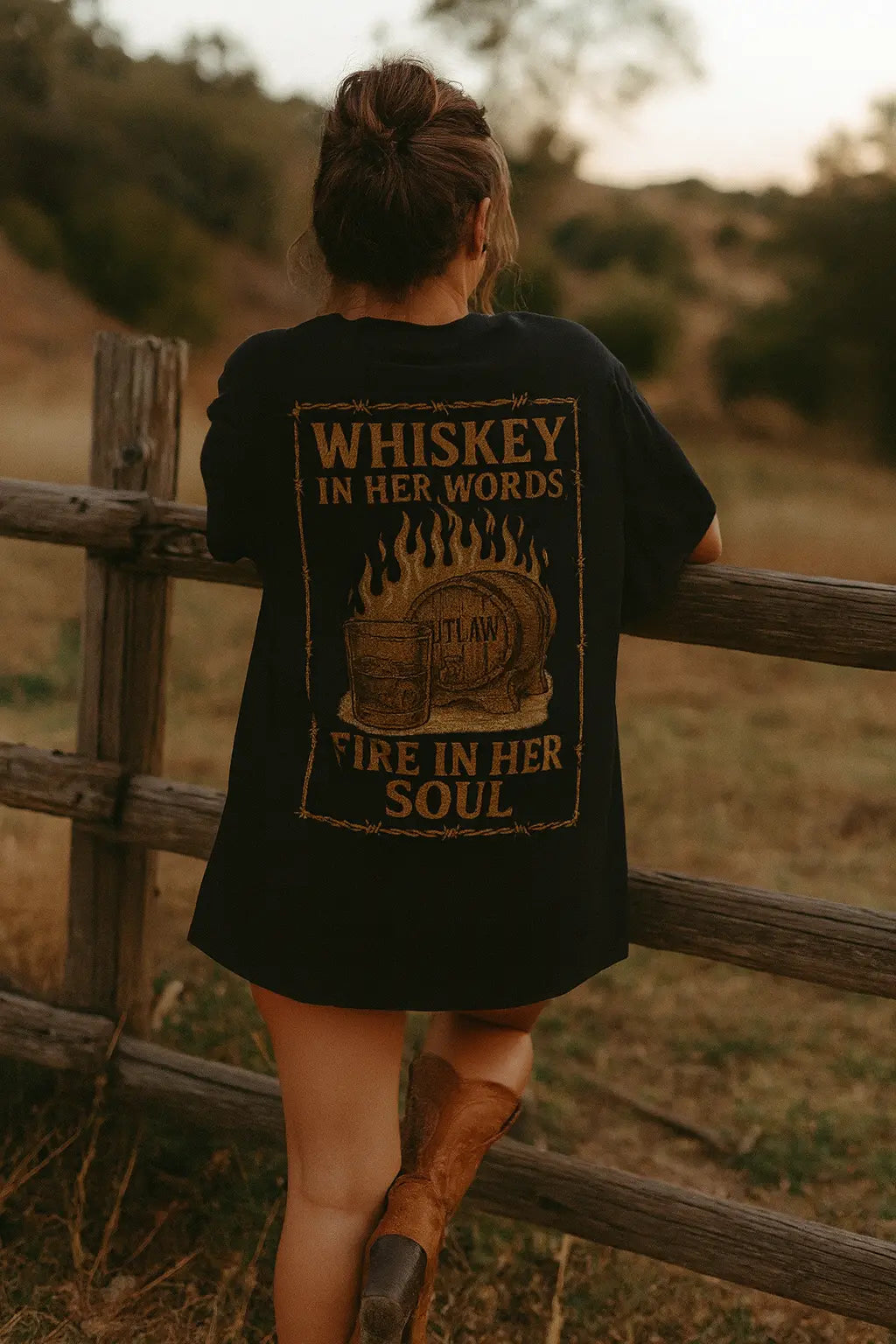 Whiskey in Her Words, Fire in Her Soul Tee Printify