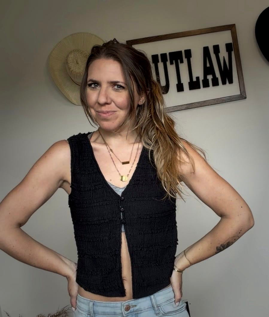 Textured Sleeveless Button-Front Top