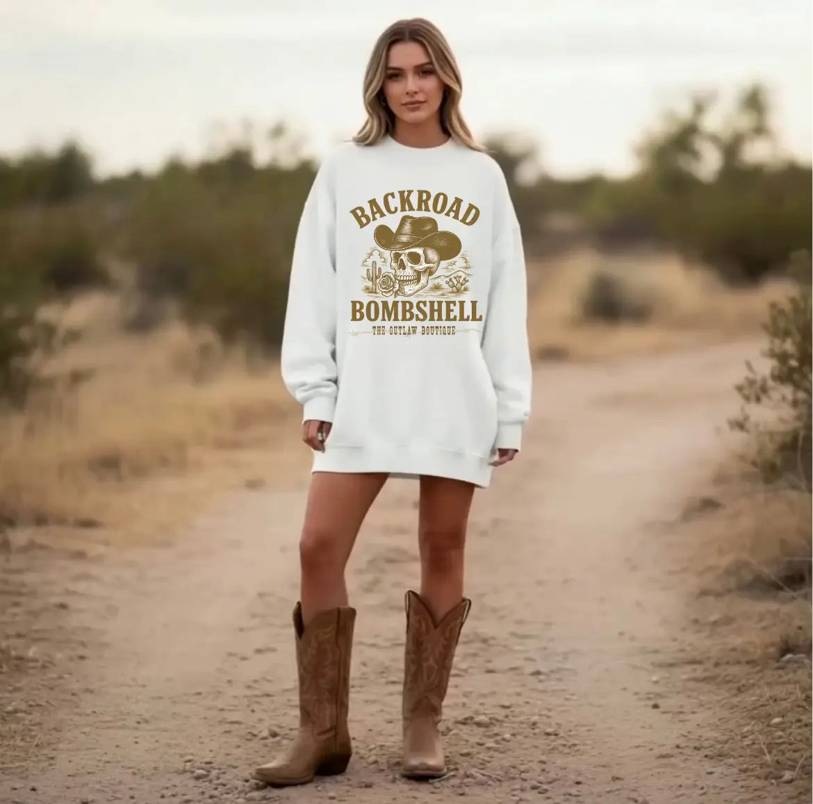 Backroad Bombshell Crewneck Printify