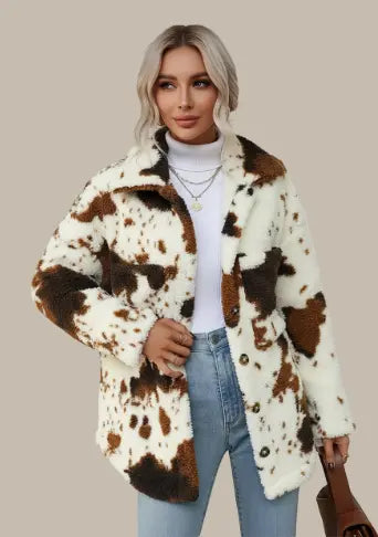 Cow Print Sherpa Jacket Miss Sparkling