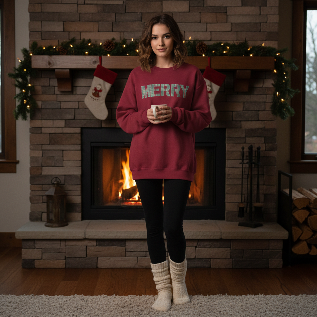 MERRY Plaid Crewneck