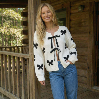 Bow Tie Lace-Up Cardigan