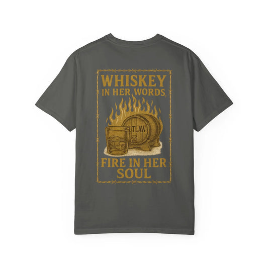 Whiskey in Her Words, Fire in Her Soul Tee Printify