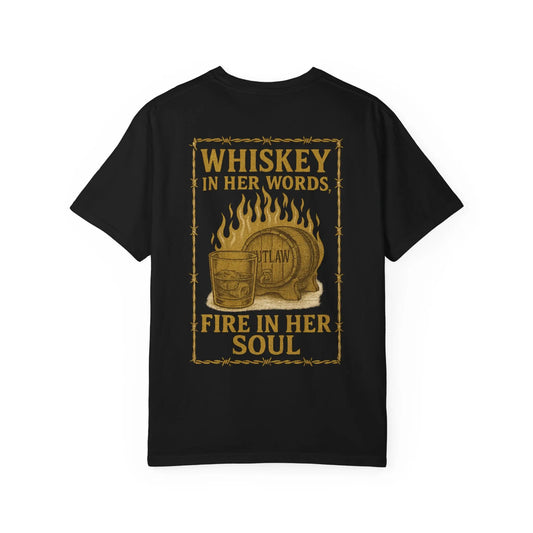 Whiskey in Her Words, Fire in Her Soul Tee Printify