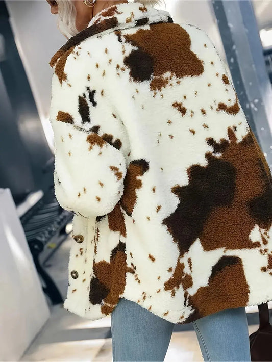 Cow Print Sherpa Jacket Miss Sparkling