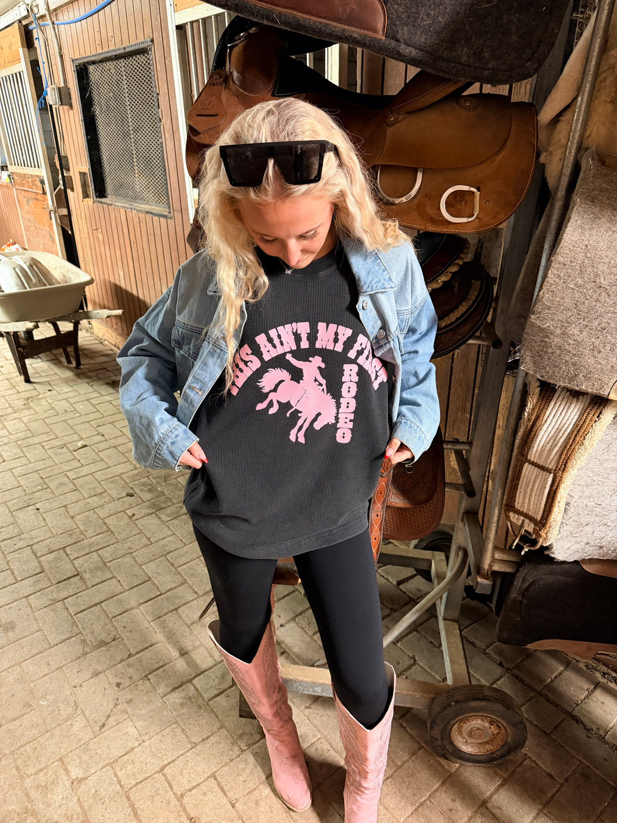 This Ain't My First Rodeo Waffle Thermal Knit