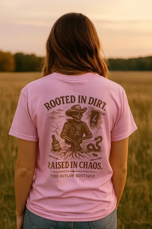 Rooted in Dirt Raised in Chaos Tee Printify