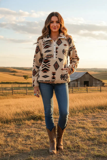 Aztec Fleece Pullover Jacket JUNIPER BLVD