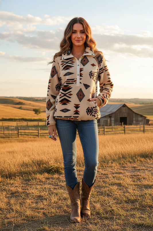 Aztec Fleece Pullover Jacket