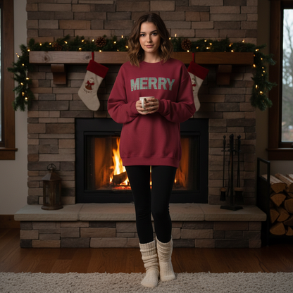 MERRY Plaid Crewneck